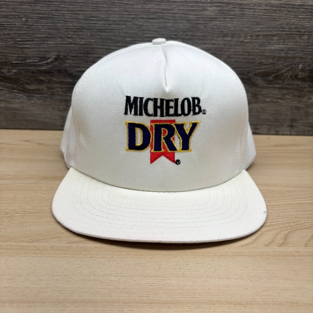 Vintage Michelob Dry Hat Cap Snap Back White Beer Advertising Promo 90s Retro